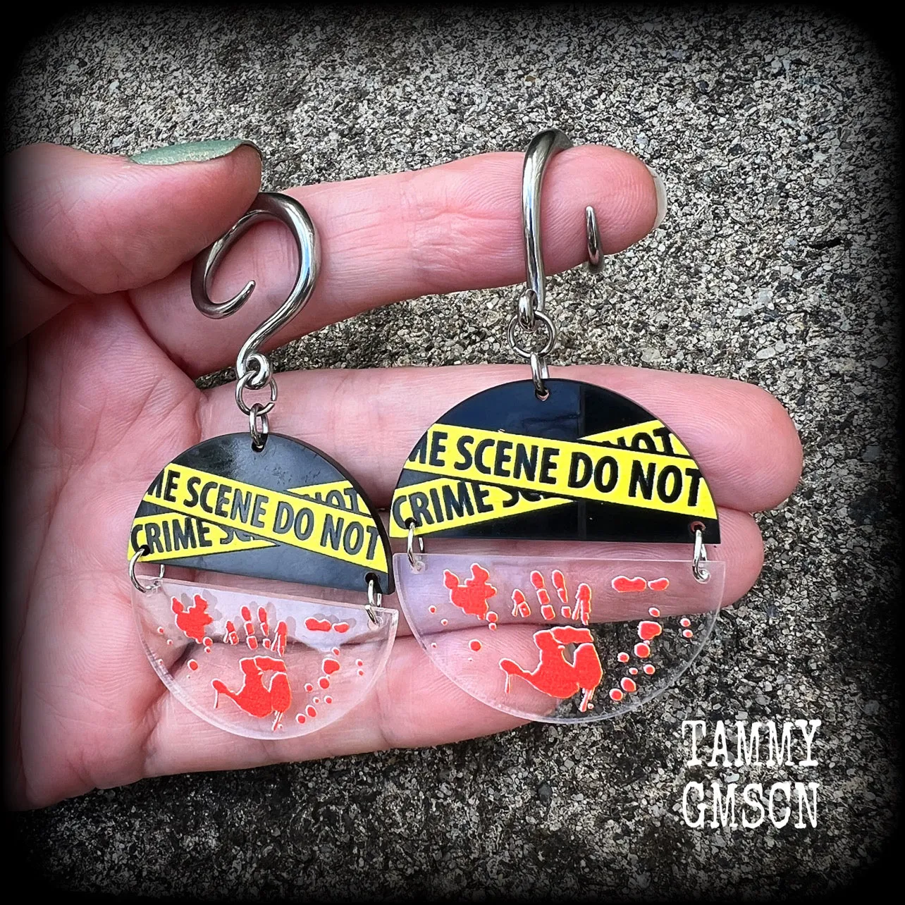 Crime scene earrings-Horror punk halloween gauged earrings