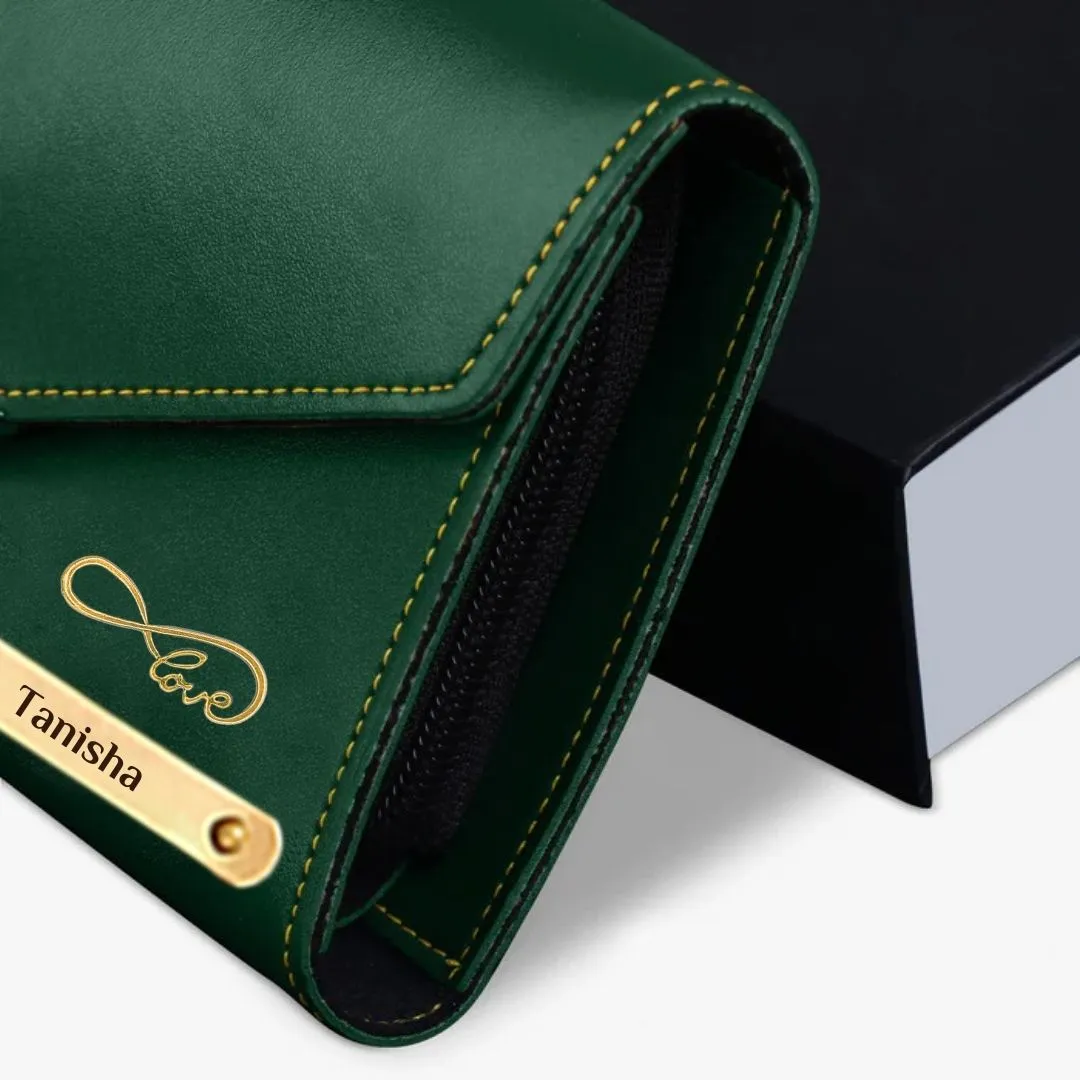 Customized Lady Purse with Coin Pouch, Card Holder and Love Charm - Green
