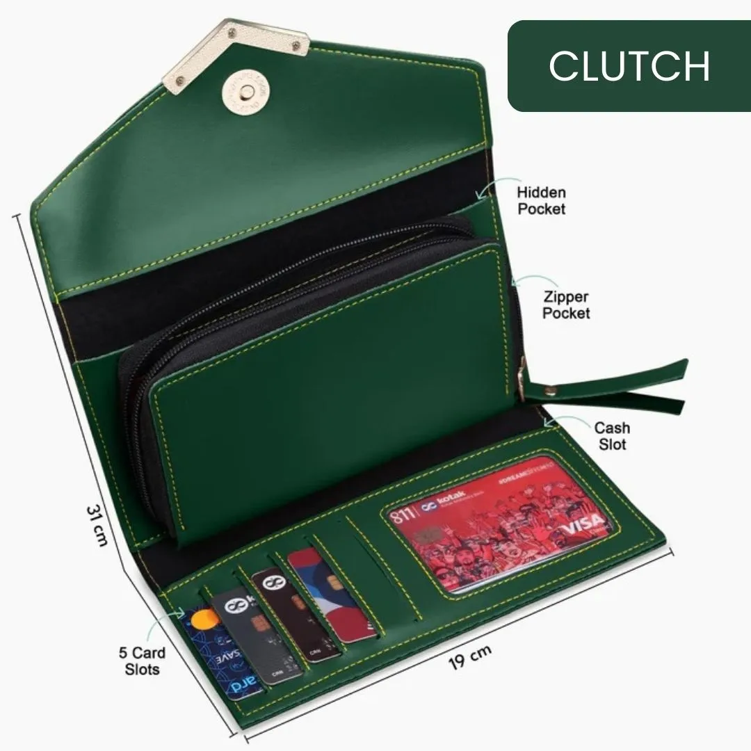 Customized Lady Purse with Coin Pouch, Card Holder and Love Charm - Green