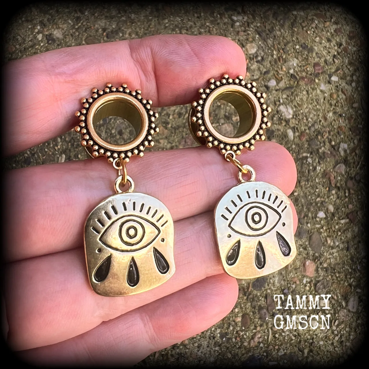 Evil eye tunnel earrings-Evil eye ear gauges