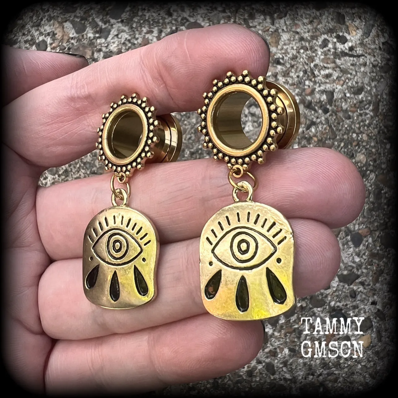 Evil eye tunnel earrings-Evil eye ear gauges