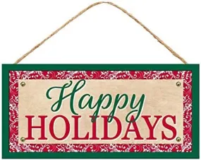 Festive Happy Holidays Wooden Sign - 12.5" x 6"