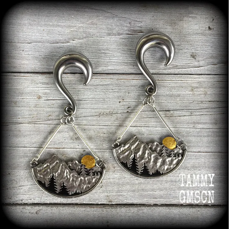 Fir tree ear weights-Forest sunrise gauged earrings