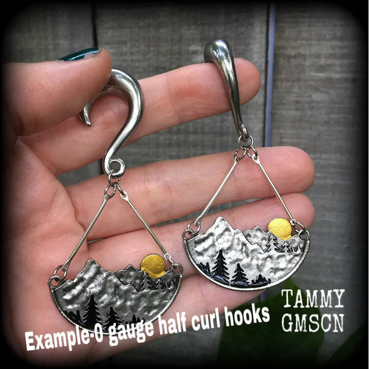 Fir tree ear weights-Forest sunrise gauged earrings