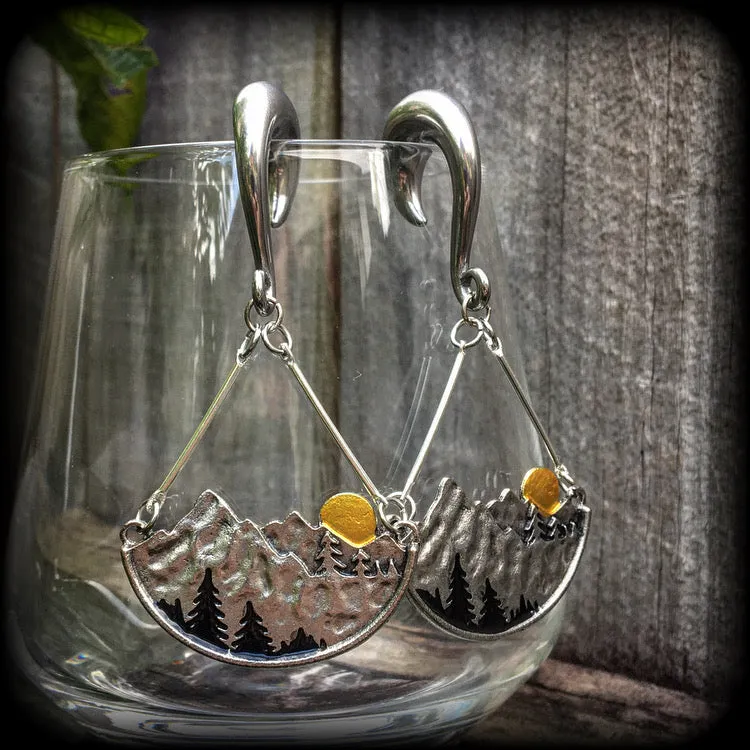 Fir tree ear weights-Forest sunrise gauged earrings