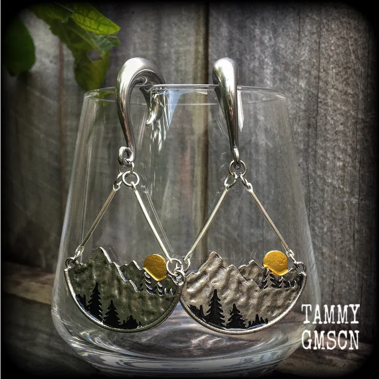 Fir tree ear weights-Forest sunrise gauged earrings