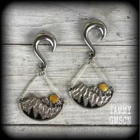 Fir tree ear weights-Forest sunrise gauged earrings