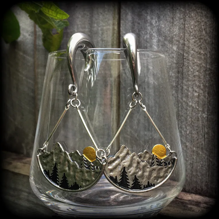 Fir tree ear weights-Forest sunrise gauged earrings