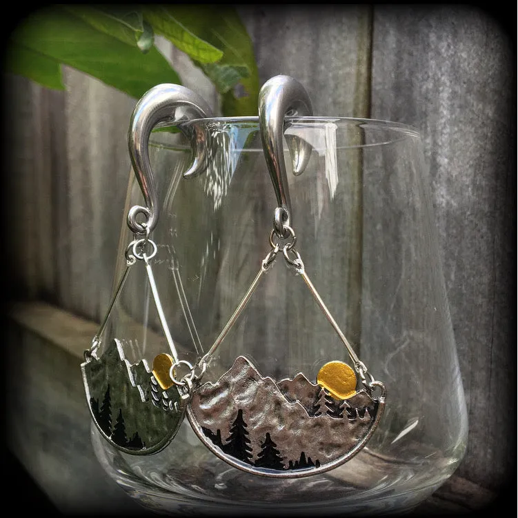 Fir tree ear weights-Forest sunrise gauged earrings