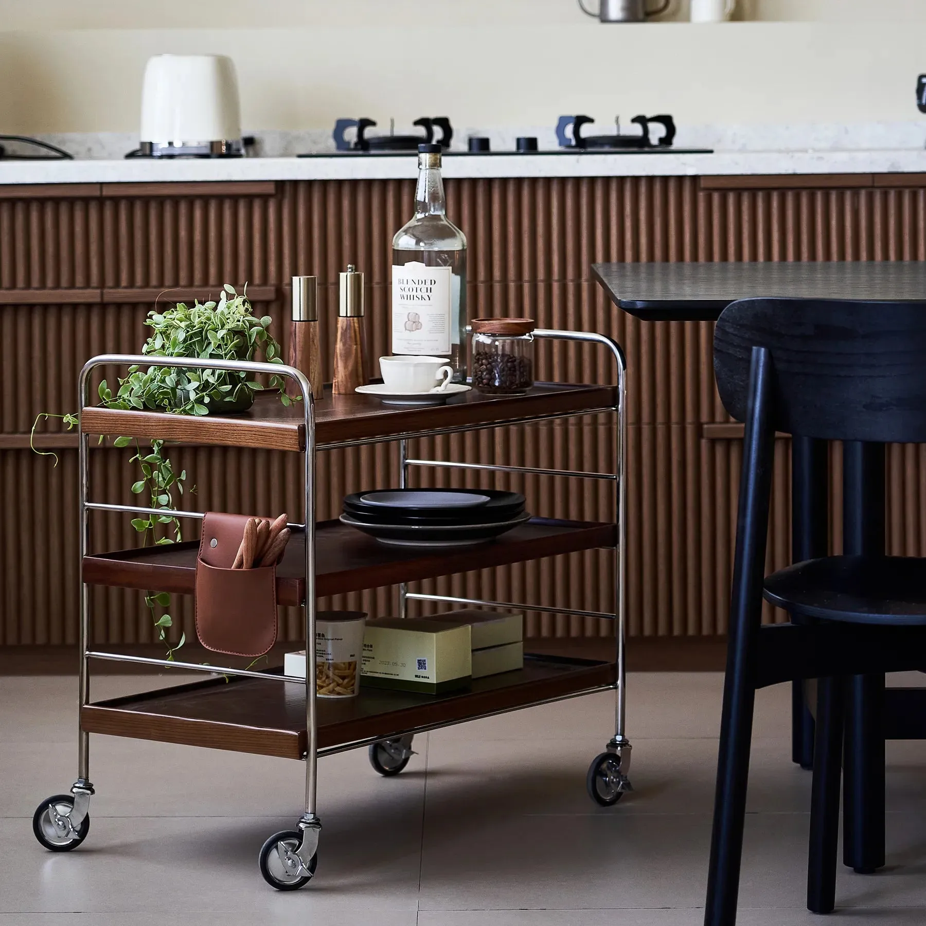 Flowing 3 Shelf Trolley - Brown/Leather
