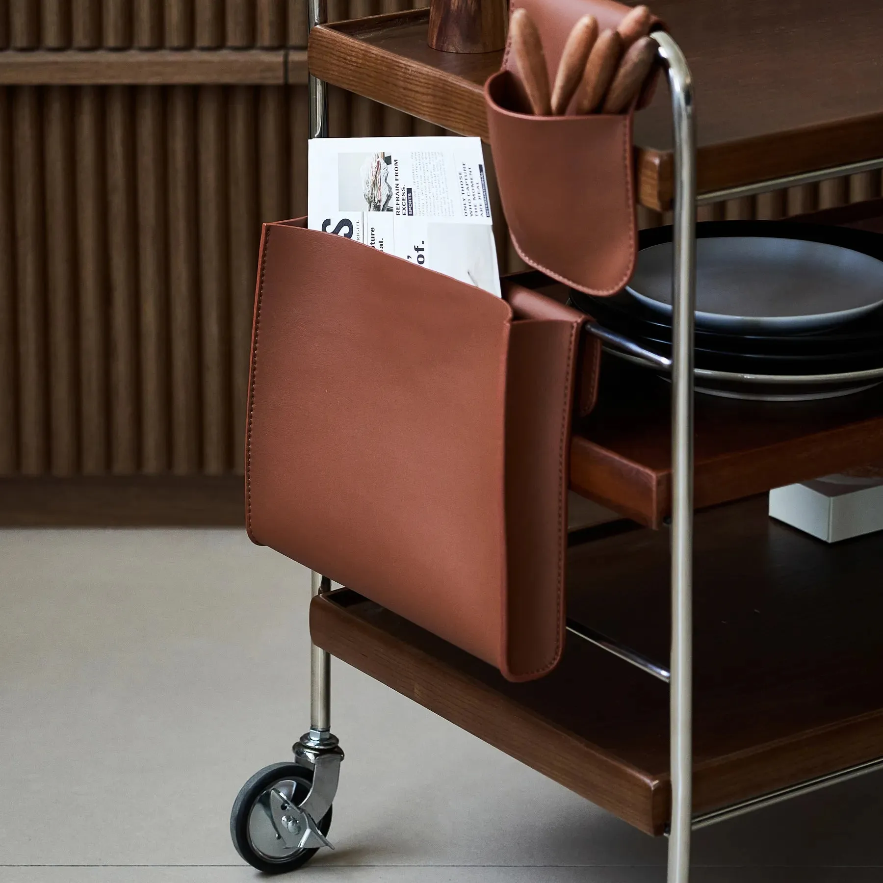 Flowing 3 Shelf Trolley - Brown/Leather