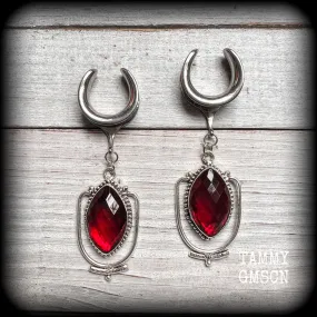 Garnet hanging gauges-Gauged earrings