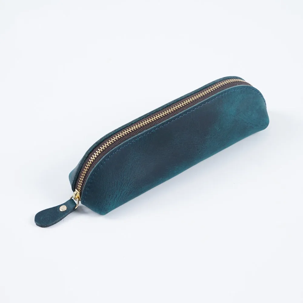 Genuine Leather Pencil Case Vintage Handmade Zipper Pen Bag Storage Pouch Classic Customized Souvenirs Prizes Gift Supplies