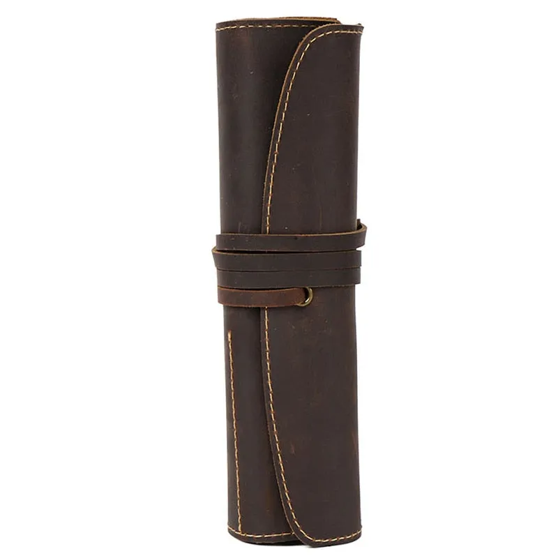 Genuine Leather Rollup Pen Roll Pencil Roll Pencil Bag Pen Large Storage Pouch Organizer Case School Pencil Roll Office Vintage Retro St
