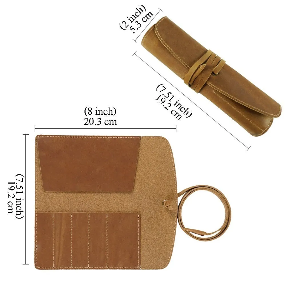 Genuine Leather Rollup Pen Roll Pencil Roll Pencil Bag Pen Large Storage Pouch Organizer Case School Pencil Roll Office Vintage Retro St