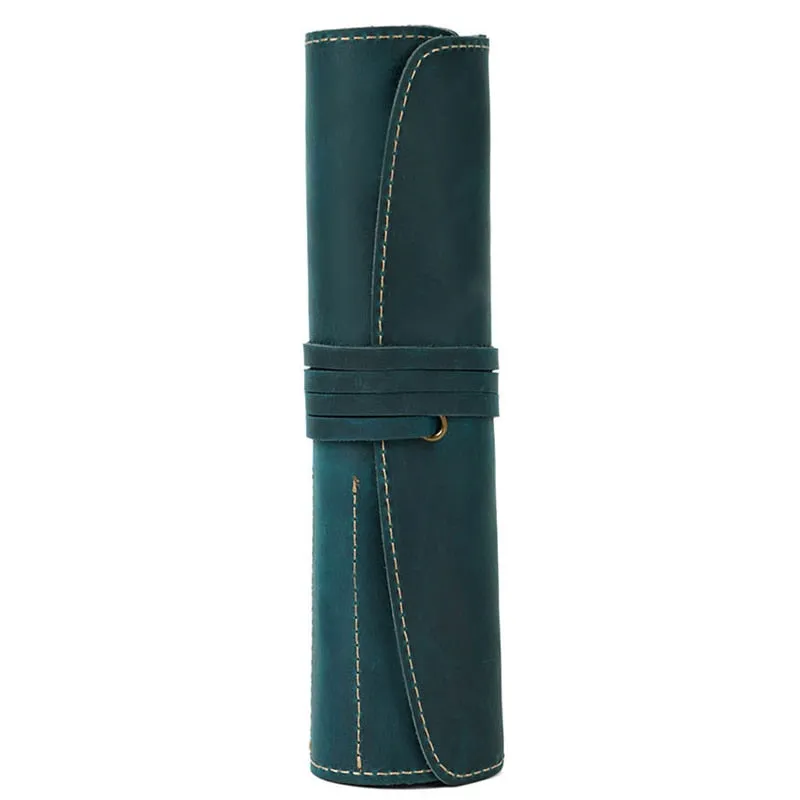 Genuine Leather Rollup Pen Roll Pencil Roll Pencil Bag Pen Large Storage Pouch Organizer Case School Pencil Roll Office Vintage Retro St