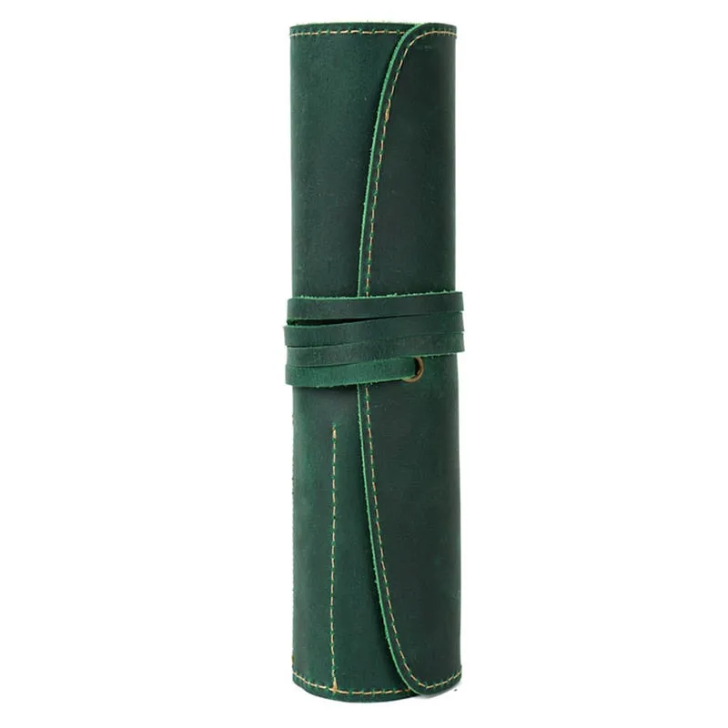 Genuine Leather Rollup Pen Roll Pencil Roll Pencil Bag Pen Large Storage Pouch Organizer Case School Pencil Roll Office Vintage Retro St
