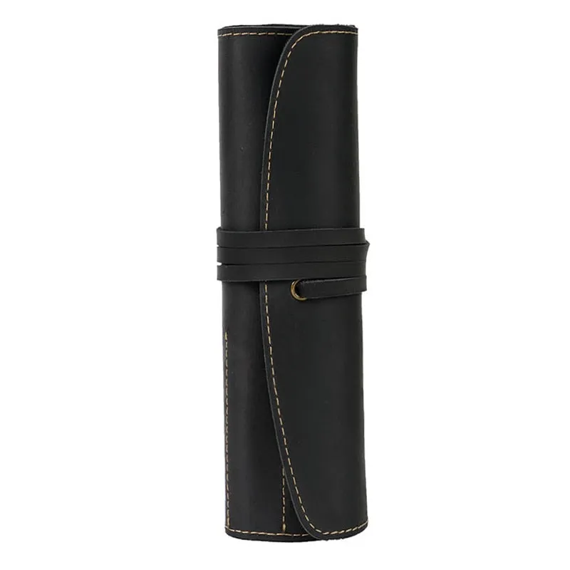Genuine Leather Rollup Pen Roll Pencil Roll Pencil Bag Pen Large Storage Pouch Organizer Case School Pencil Roll Office Vintage Retro St