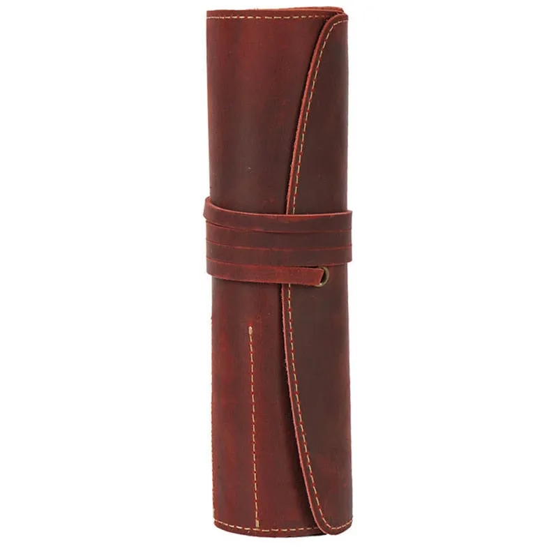 Genuine Leather Rollup Pen Roll Pencil Roll Pencil Bag Pen Large Storage Pouch Organizer Case School Pencil Roll Office Vintage Retro St