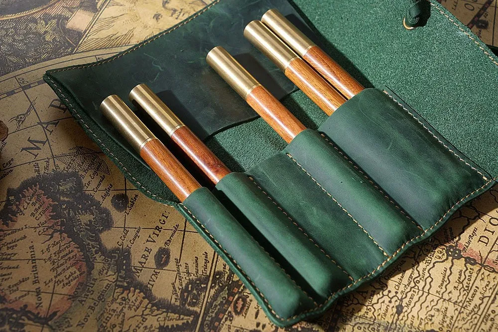 Genuine Leather Rollup Pen Roll Pencil Roll Pencil Bag Pen Large Storage Pouch Organizer Case School Pencil Roll Office Vintage Retro St