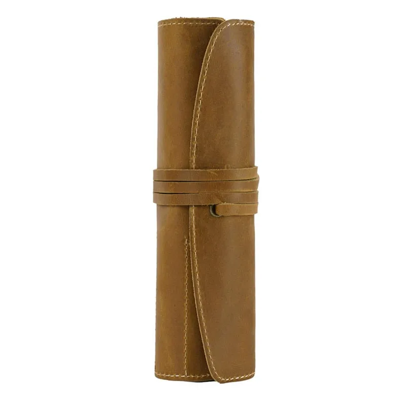 Genuine Leather Rollup Pen Roll Pencil Roll Pencil Bag Pen Large Storage Pouch Organizer Case School Pencil Roll Office Vintage Retro St