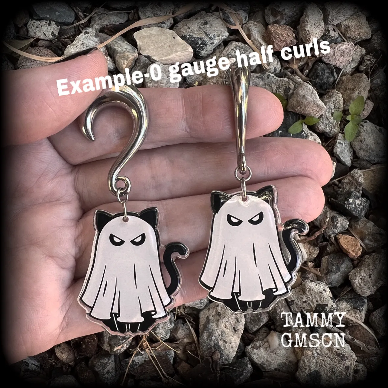 Ghost cat gauged earrings-Halloween ear hangers