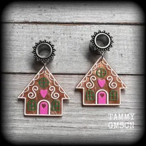 Gingerbread house tunnel earrings-Christmas earrings
