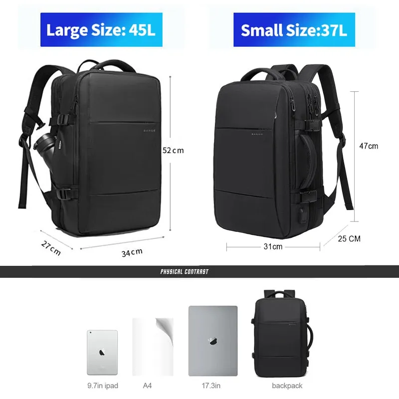Hnzxzm Travel Backpack Men Business Backpack School Expandable USB Bag Large Capacity 17.3 Laptop Waterproof Fashion Backpack