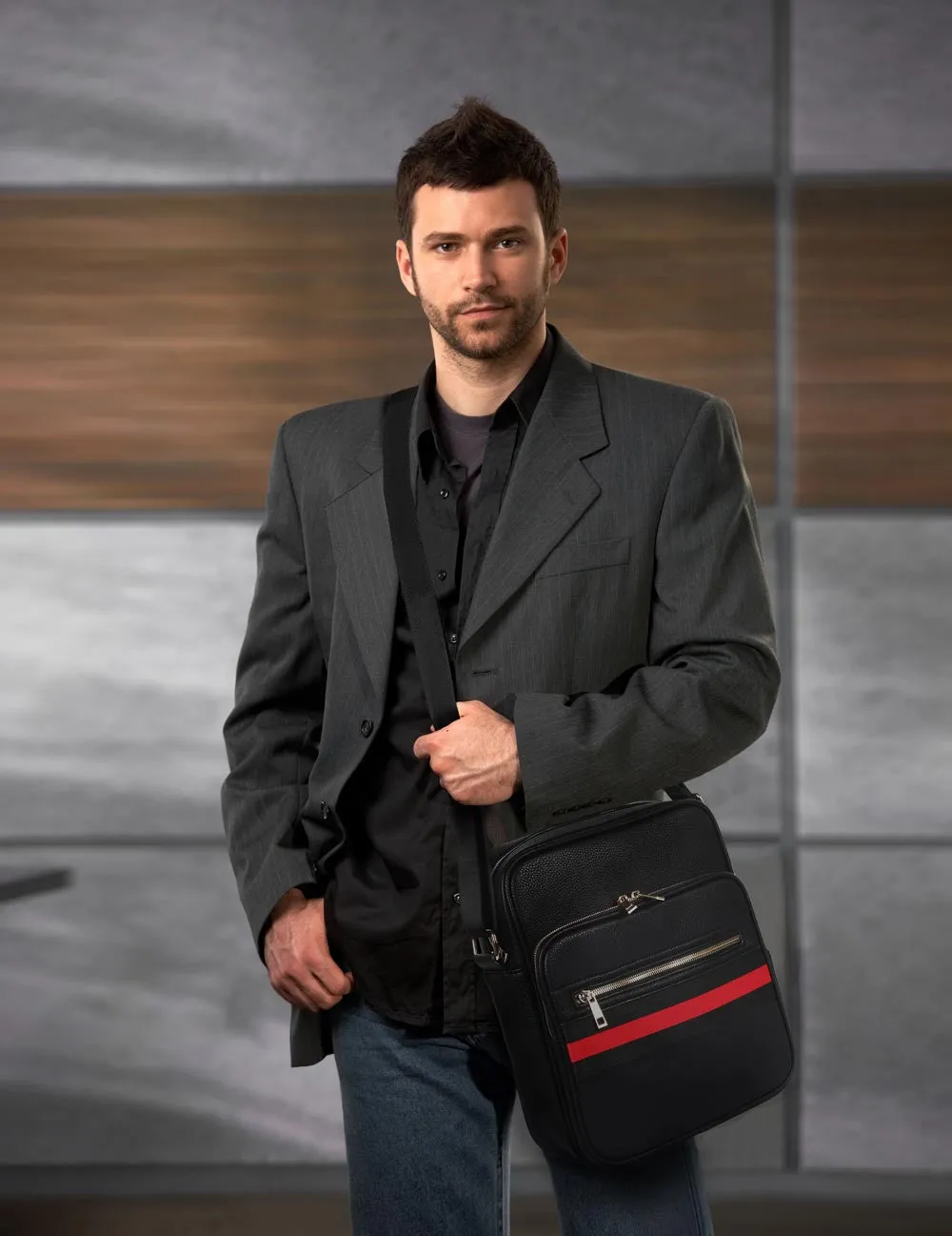 Karla Hanson Men's Professional & Travel Flight Bag Black Red Stripe
