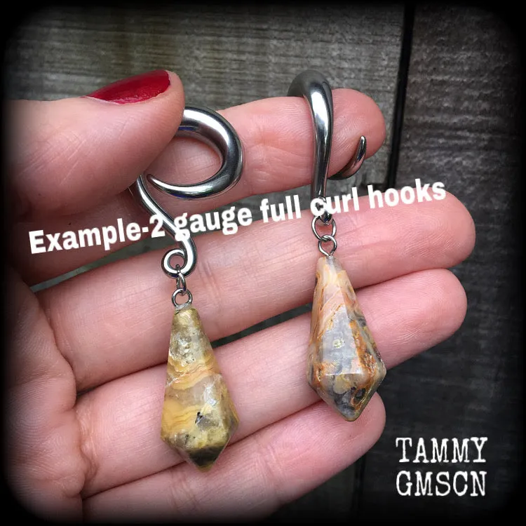 Lace agate gauged earrings-Gemstone ear hangers