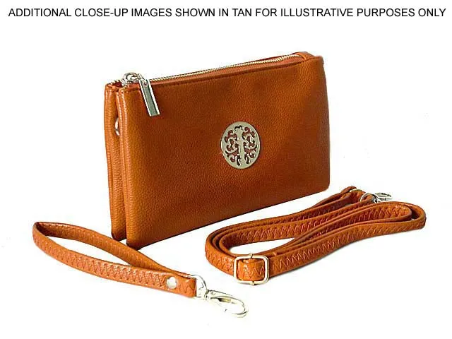 LARGE MULTI-COMPARTMENT CROSS-BODY PURSE BAG WITH WRIST AND LONG STRAPS - PALE TAUPE BEIGE