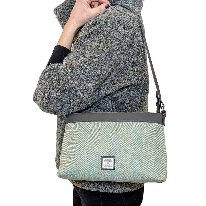 Large Shoulder Bag in Turquoise Herringbone Harris Tweed