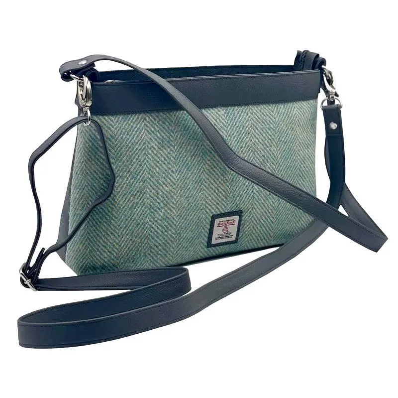 Large Shoulder Bag in Turquoise Herringbone Harris Tweed