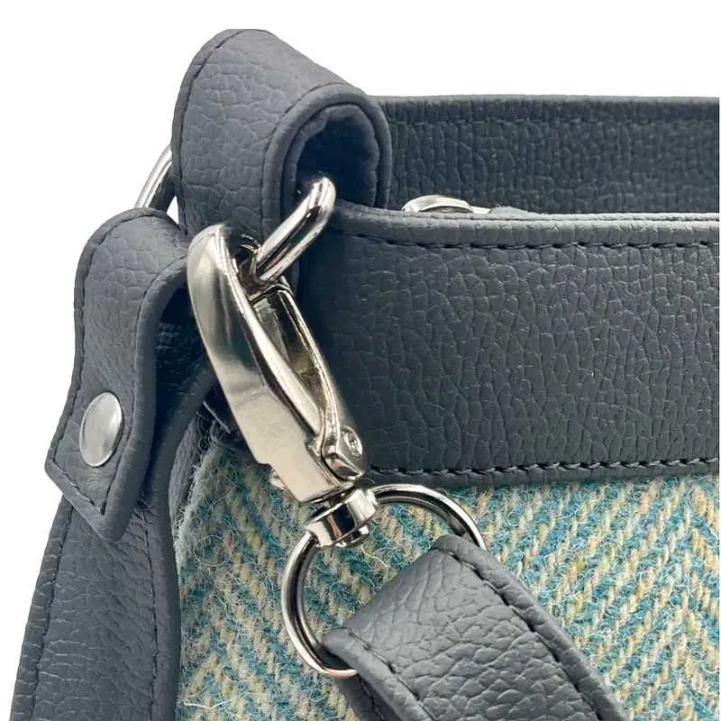 Large Shoulder Bag in Turquoise Herringbone Harris Tweed