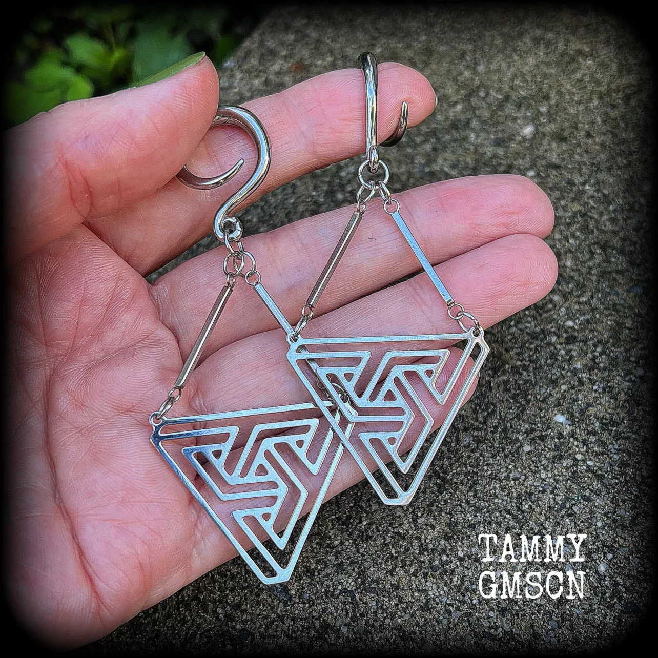 MC Escher impossible triangle gauged earrings-Penrose triangle ear hangers