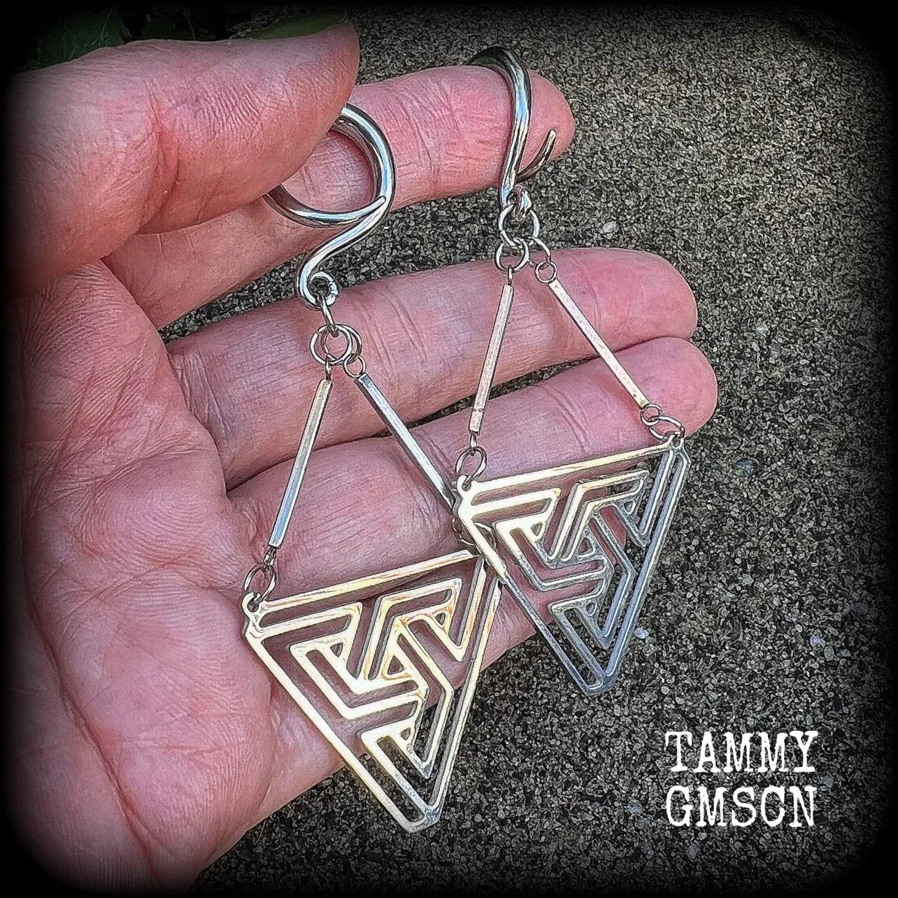 MC Escher impossible triangle gauged earrings-Penrose triangle ear hangers