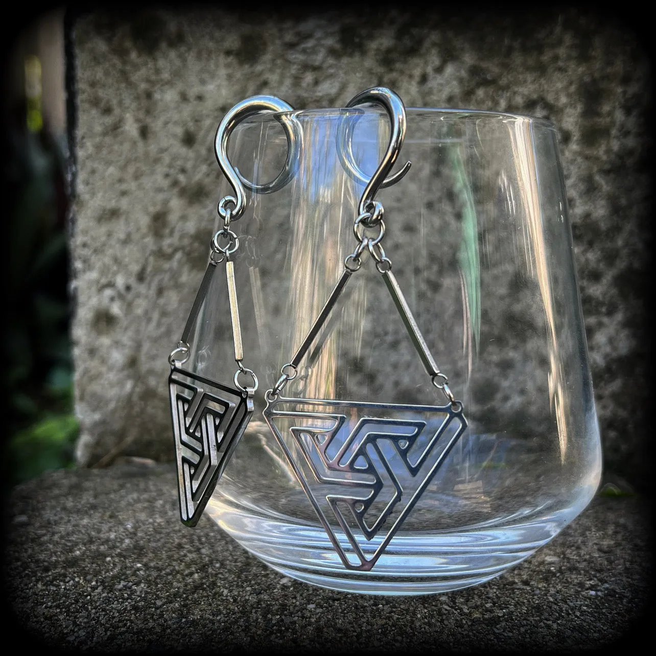 MC Escher impossible triangle gauged earrings-Penrose triangle ear hangers