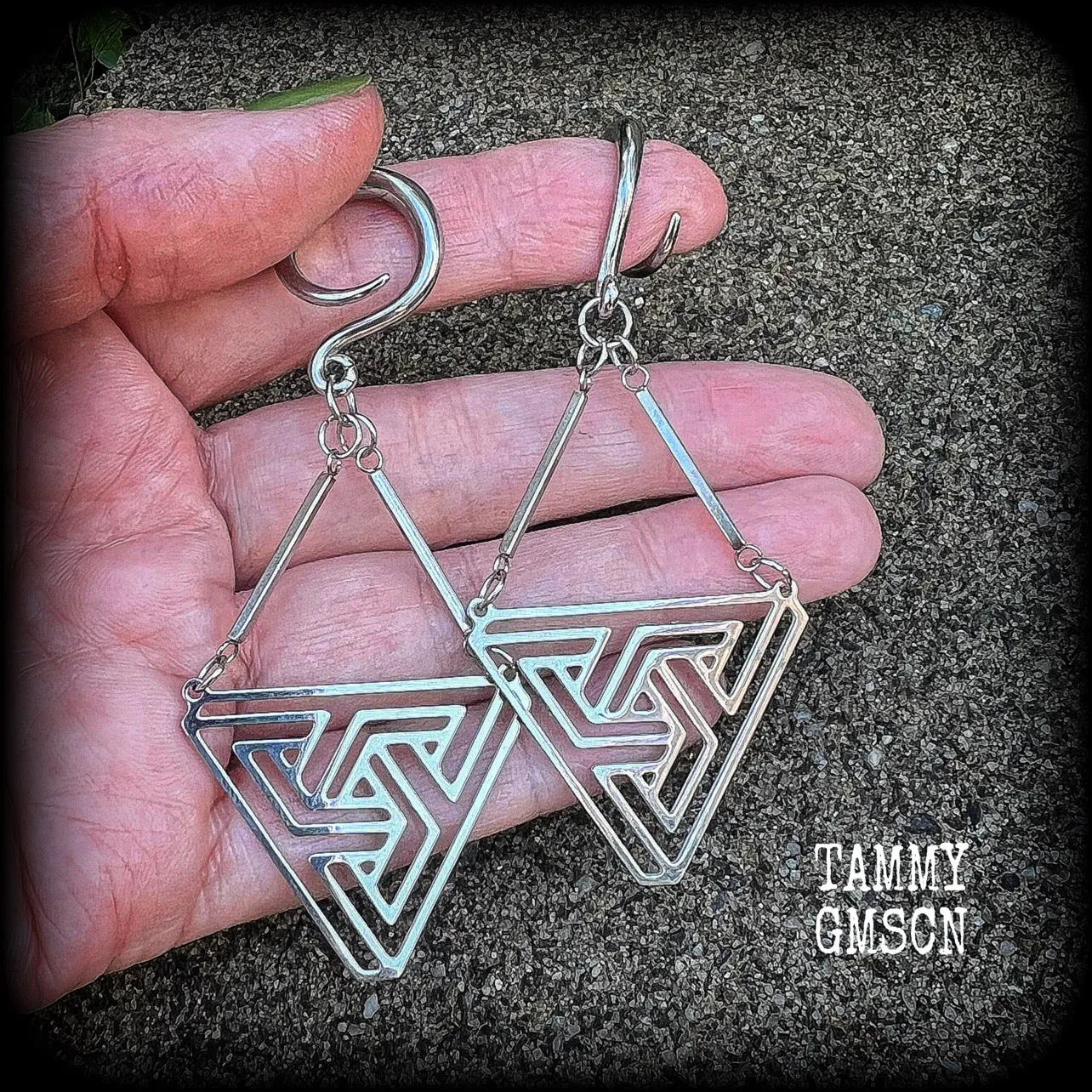 MC Escher impossible triangle gauged earrings-Penrose triangle ear hangers