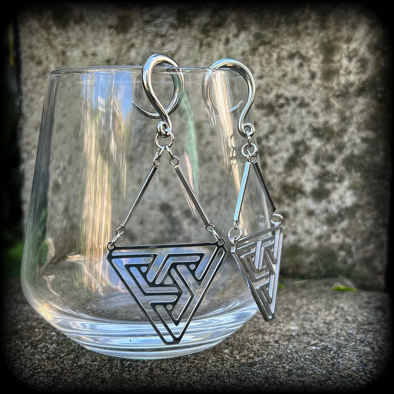 MC Escher impossible triangle gauged earrings-Penrose triangle ear hangers