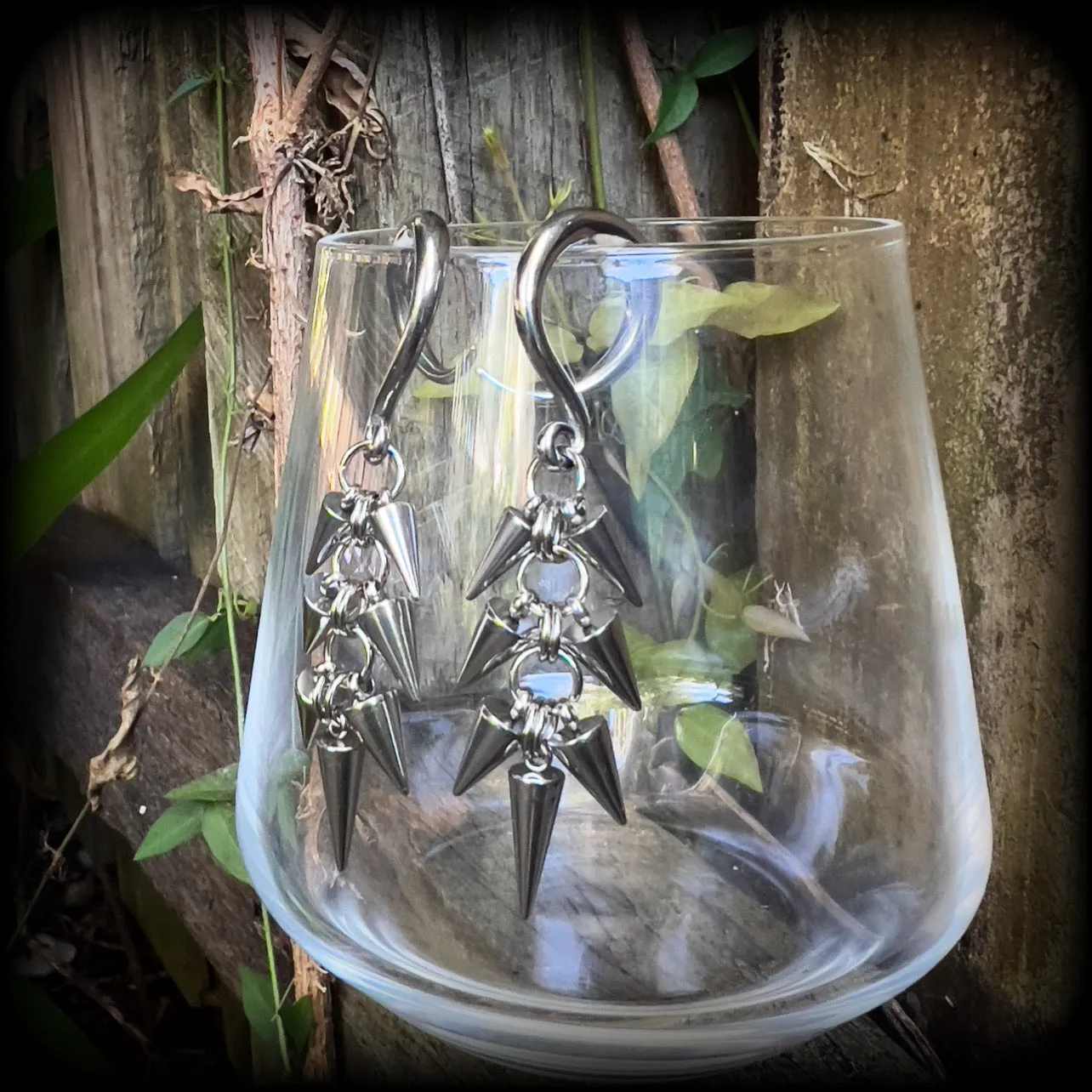 Metal spike gauged earrings-Punk earrings