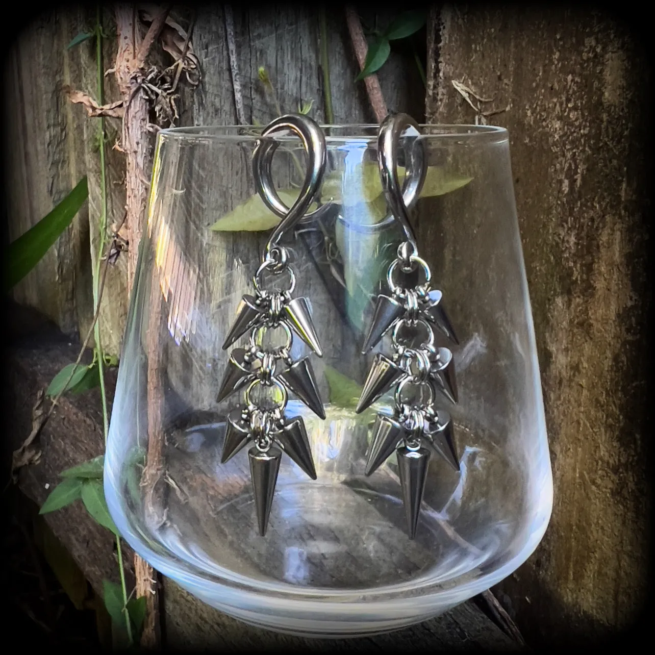Metal spike gauged earrings-Punk earrings