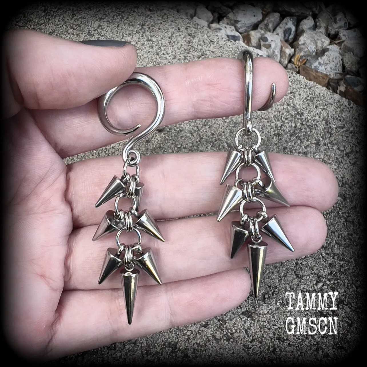 Metal spike gauged earrings-Punk earrings