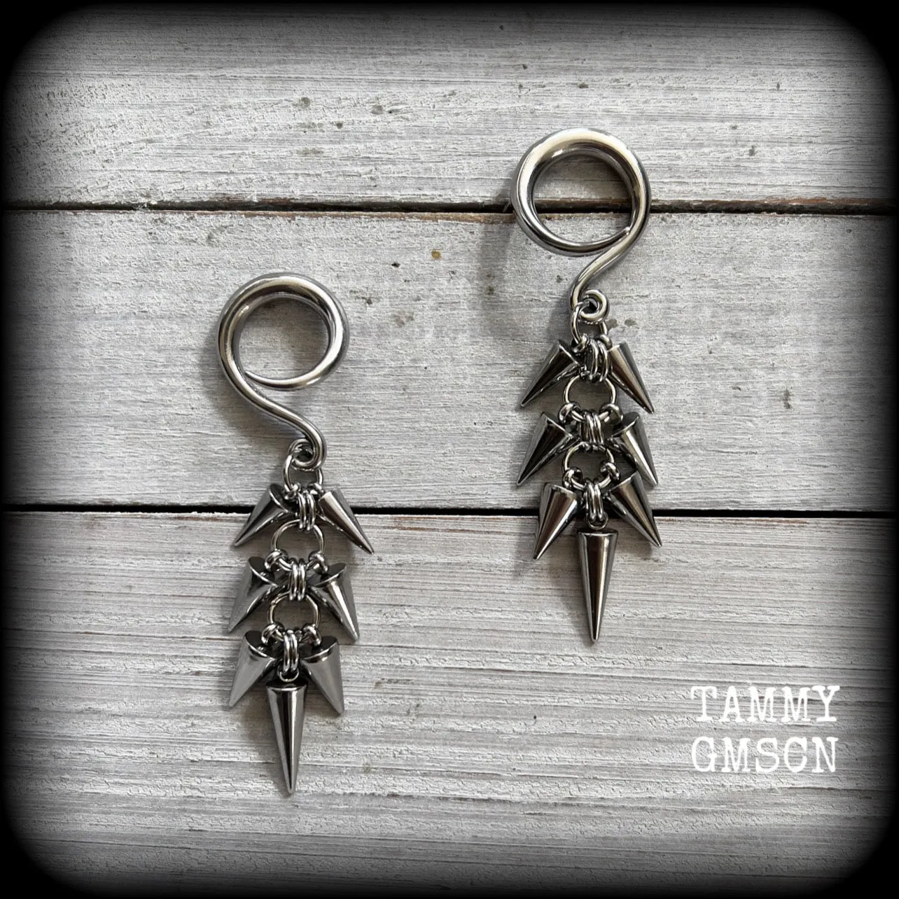 Metal spike gauged earrings-Punk earrings