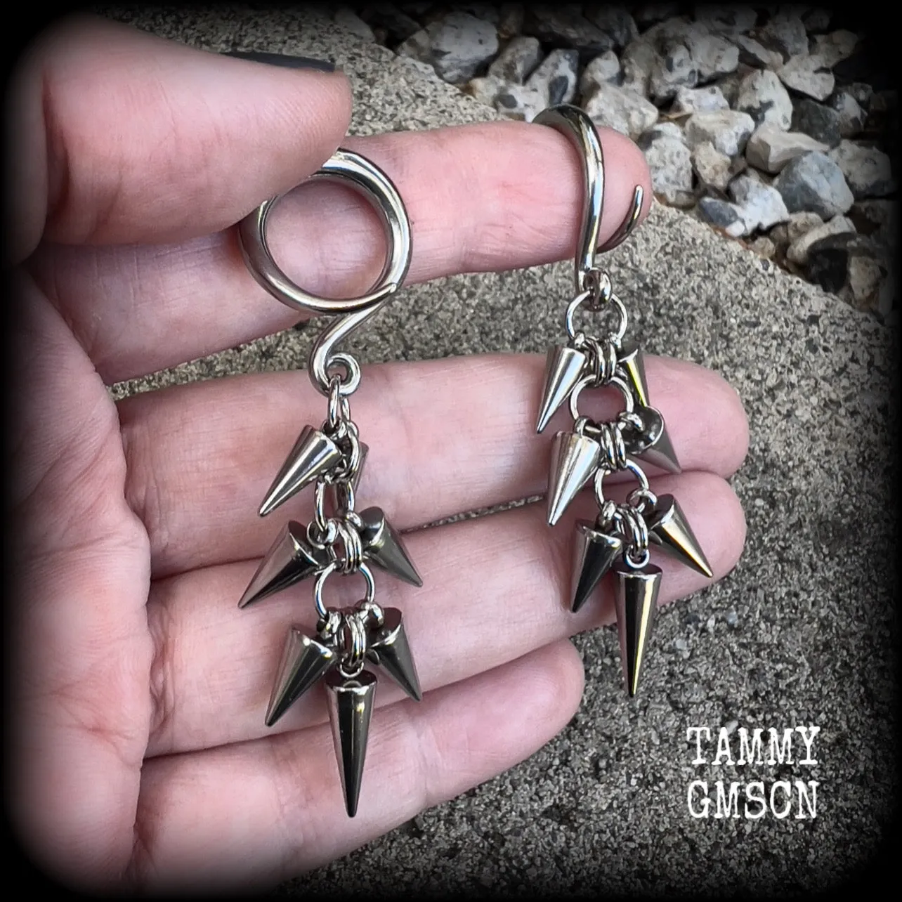 Metal spike gauged earrings-Punk earrings