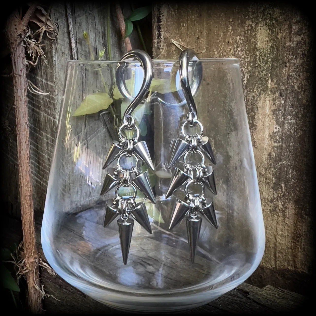 Metal spike gauged earrings-Punk earrings