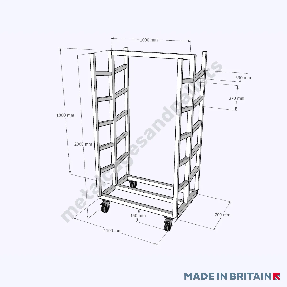 Mobile Pipe Transportation Trolley (Braced Sides)