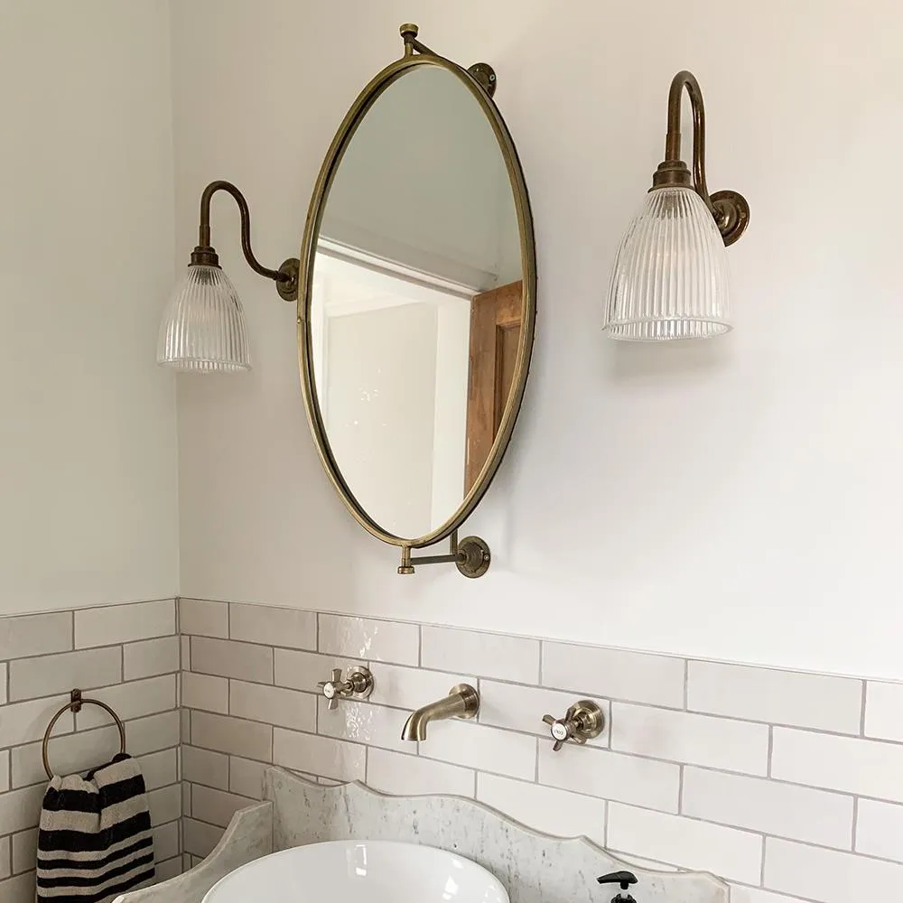 Old School Electric Elongated Prismatic Bathroom Wall Light, Swan Arm