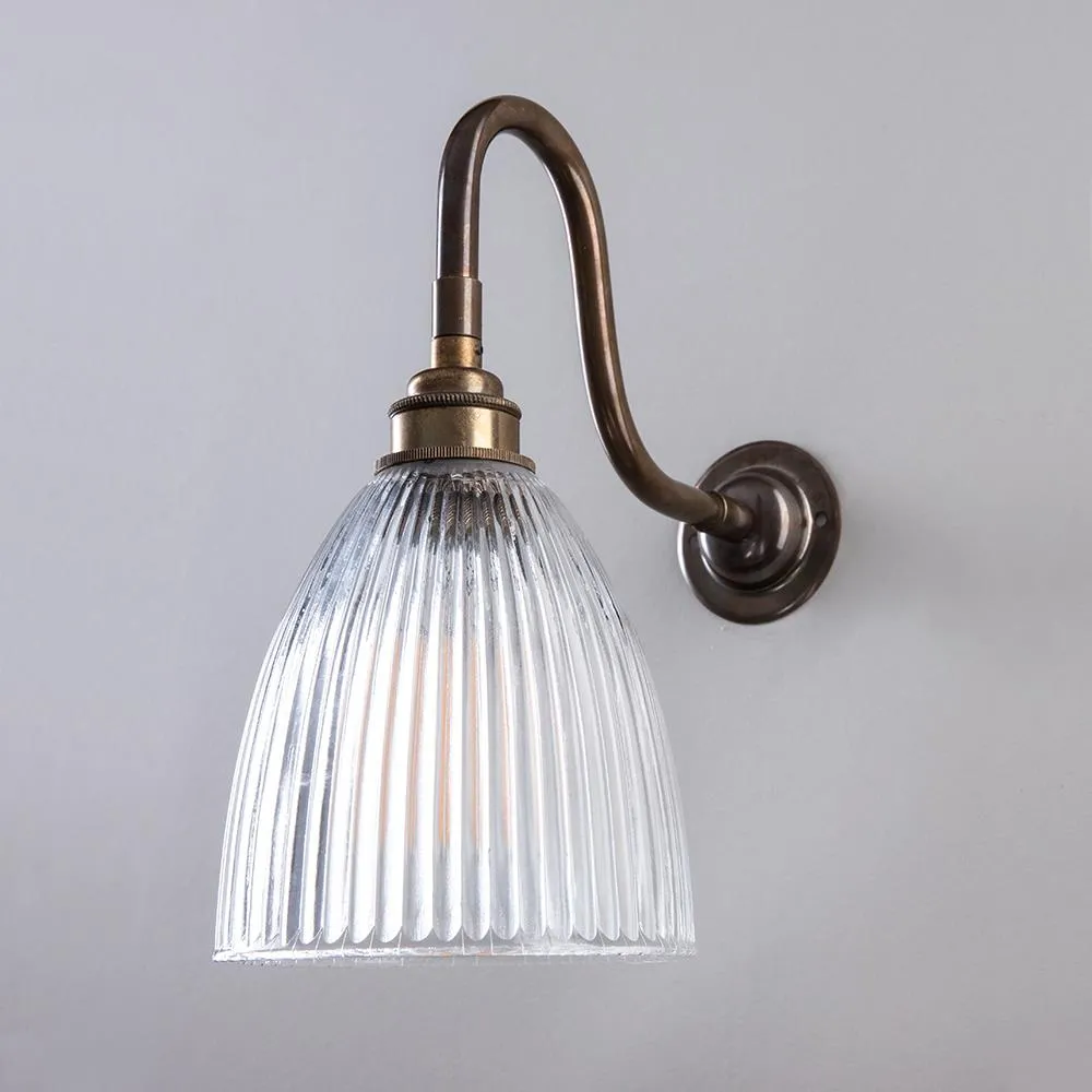 Old School Electric Elongated Prismatic Bathroom Wall Light, Swan Arm