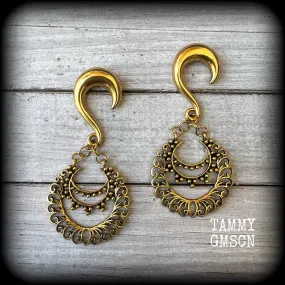 Ornate filigree Aphrodite henna gauged earrings