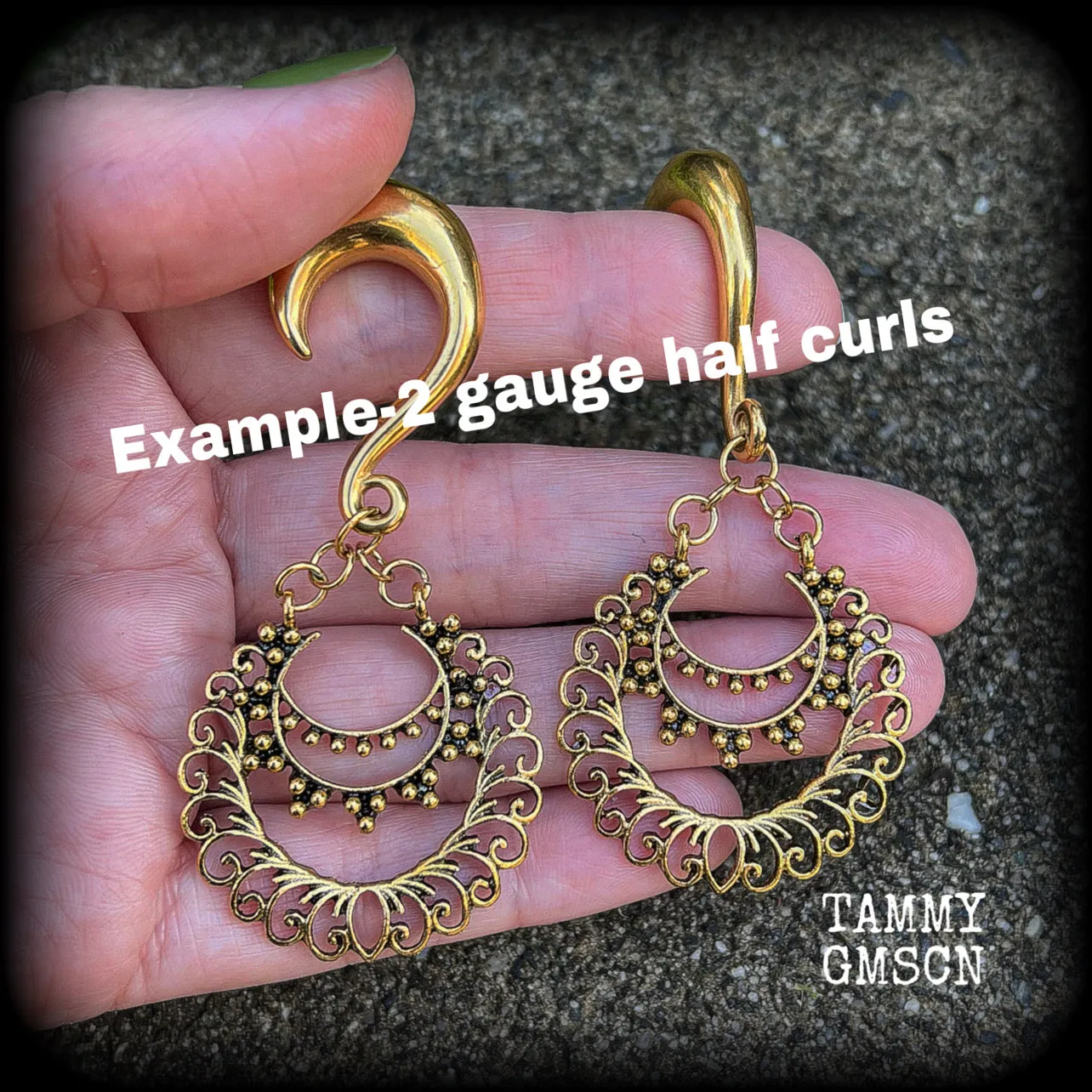 Ornate filigree Aphrodite henna gauged earrings